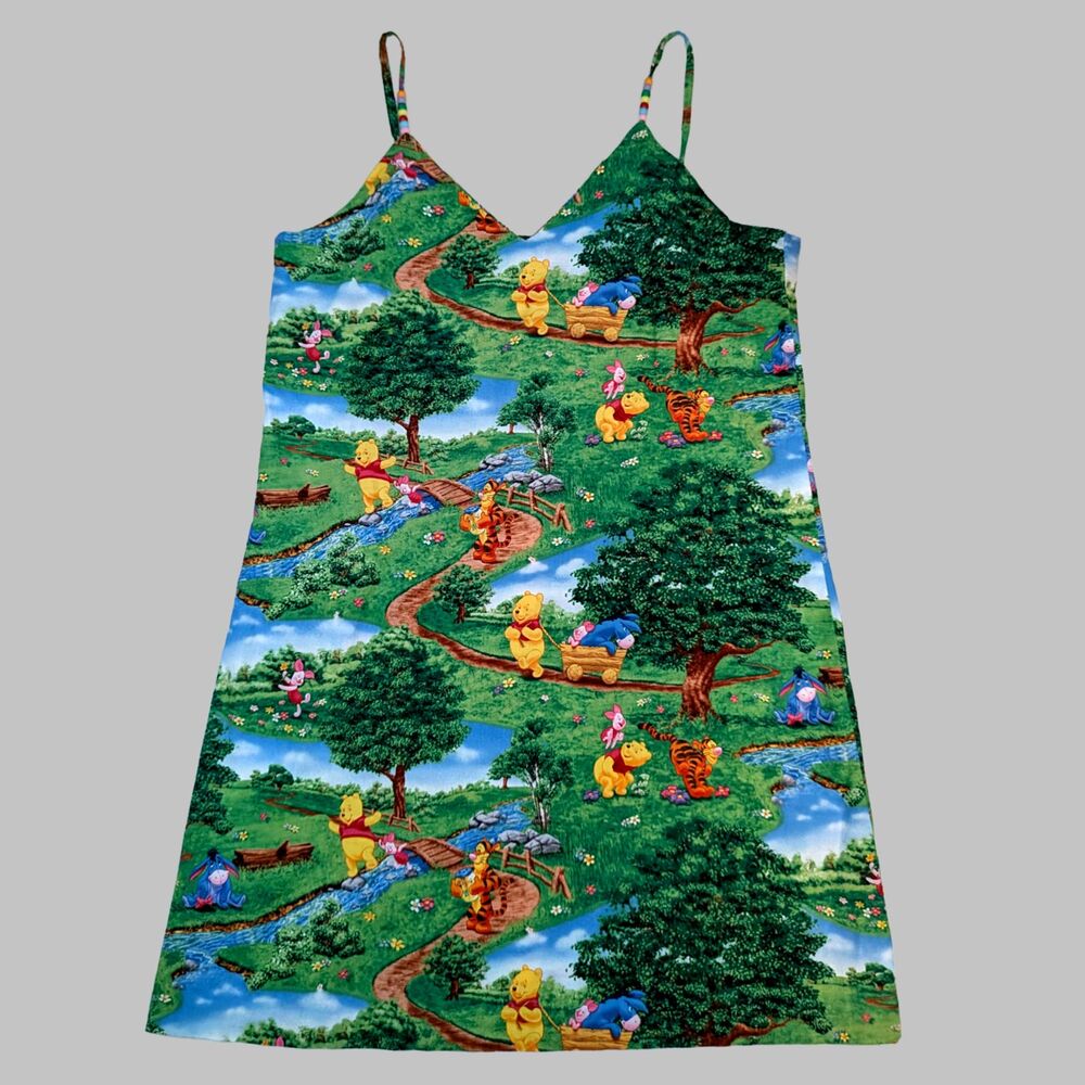 Winnie the Pooh Mini Tank Dress Handmade Womens L Kidcore Summer Tigger Piglet